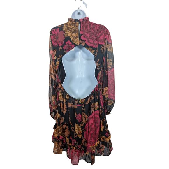 Anthropologie Porridge Puff Sleeve Open Back Floral Mini Dress Black NWT XL - Picture 3 of 12